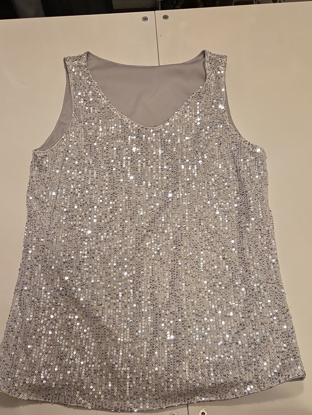 Sleeveless Silver Sequin Party Top